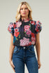 Ivy Floral Brenna Mock Neck Ruffle Blouse